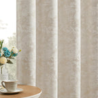 Beauoop Beige Floral Jacquard Blackout Curtains 96 Inches Long 2 Panels for Bedroom Living Room Chenille Flower Room Darkening Thermal Insulated Soundproof Rod Pocket Back Tab Window Drapes, 52x96