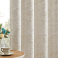 Beauoop Beige Floral Jacquard Blackout Curtains 84 Inches Long 2 Panels for Bedroom Living Room Chenille Flower Room Darkening Thermal Insulated Soundproof Rod Pocket Back Tab Window Drapes, 52x84