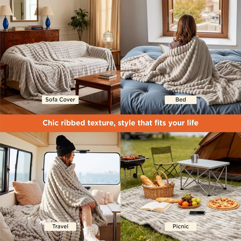 Bedsure GentleSoft Fleece Bed Blankets Full Size - Cozy Soft Blankets for Women, Cute Small Throws for Girls, Beige, 84x90 Inches