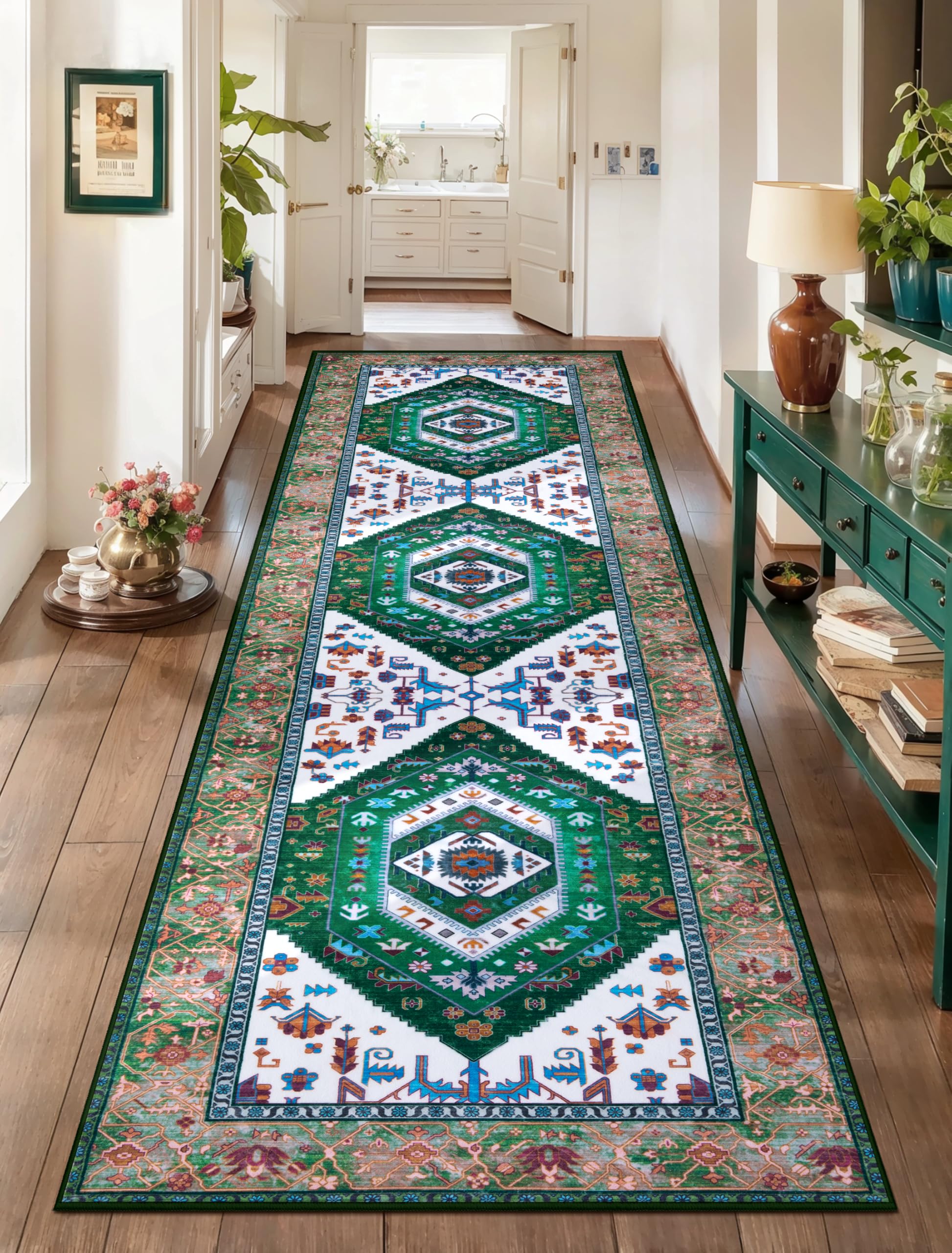 SERISSA Washable Rugs 8x10 Area Rugs, Large Non-Slip Boho Living Room Rust Rug, Ultra Soft Vintage Print Distressed Oriental Tribal Farmhouse Carpet for Dining Room Bedroom Dorm Office Home Decor