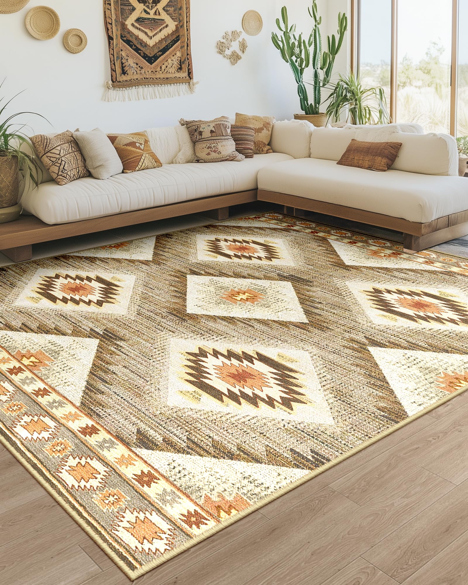 BESTSWEETIE Area Rug 5x7 Rug Machine Washable Non-Slip Low Pile Print Pattern Western Rug for Living Room Bedroom Entryway Tribal Series -Black