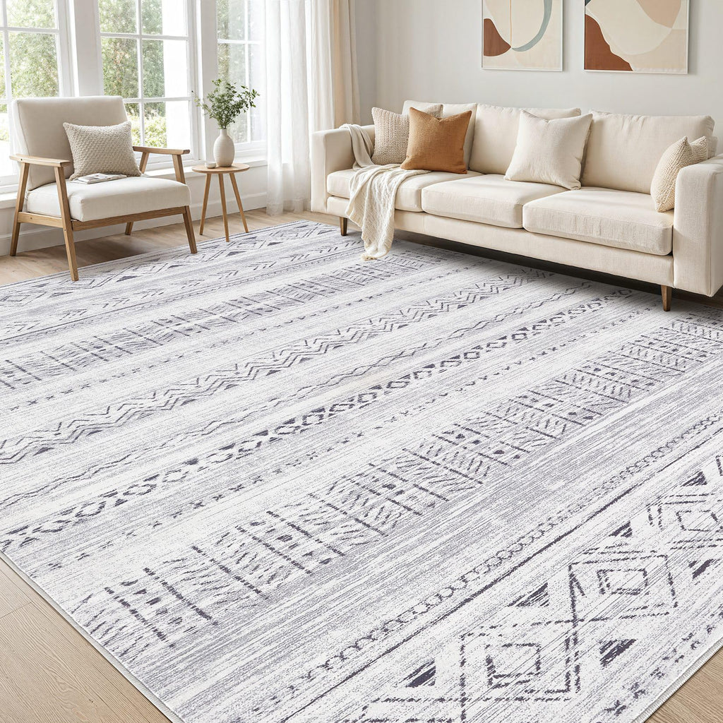 cotiled 5x7 Area Rug Living Room: Washable Boho Rugs with Non Slip Backing Large Soft Indoor Stain Resistant Carpet for Bedroom Farmhouse Dining Room Lightweight Home Decor L Brown/Cream