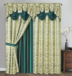 GOHD Samba Star. Jacquard Window Curtain Panel Drape with Attached Fancy Valance and Taffeta Backing. 2pcs Set. Each pc 54" Wide x 90" Drop with 18" Valance. (Hunter Green)