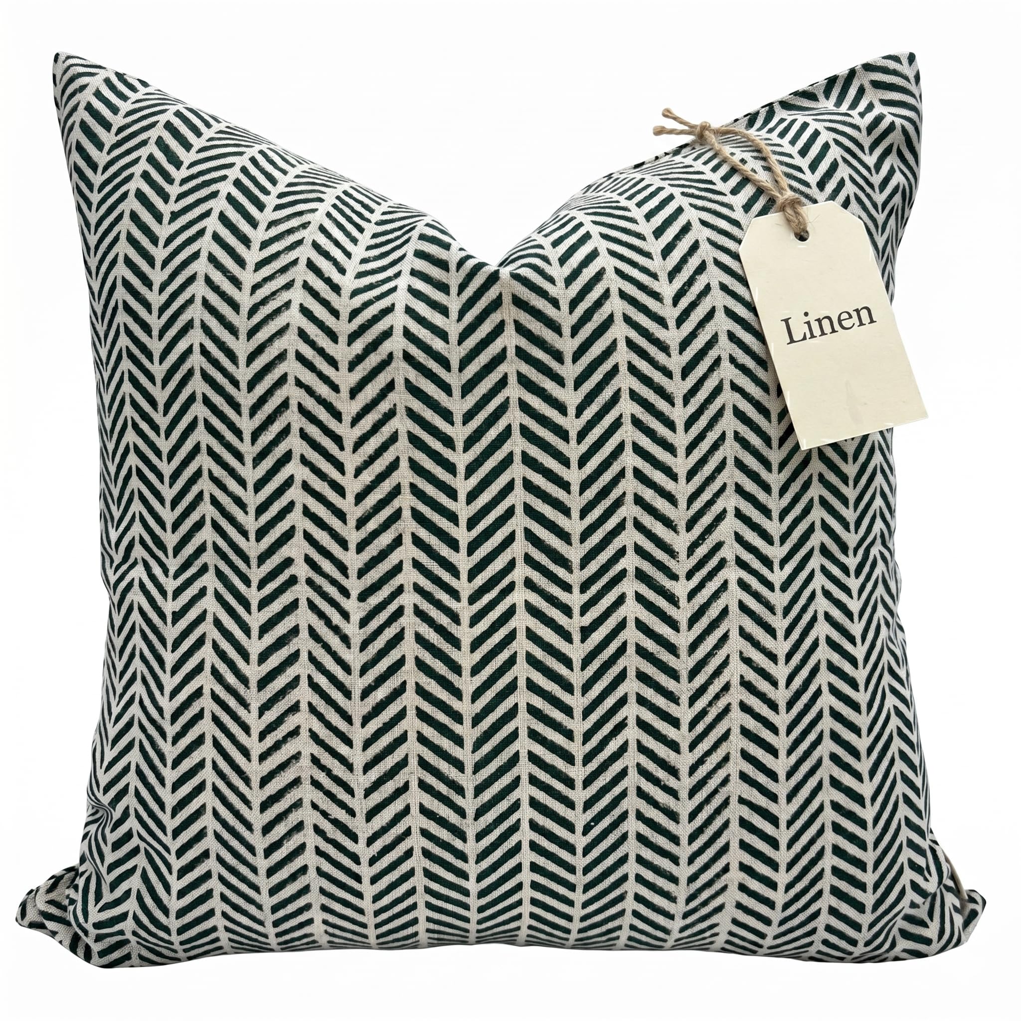 Decorative Pillow Cover French Country Pillow Cover Cottage Decor Floral Block Print, Farmhouse Decorative Cushion Cover, Striped Pillow Cover Line and Loop (Brown-Beige Stripe)