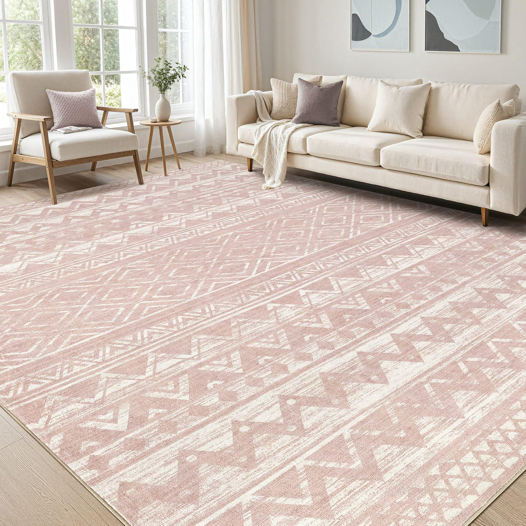 cotiled 5x7 Area Rug Living Room: Washable Boho Rugs with Non Slip Backing Large Soft Indoor Stain Resistant Carpet for Bedroom Farmhouse Dining Room Lightweight Home Decor L Brown/Cream