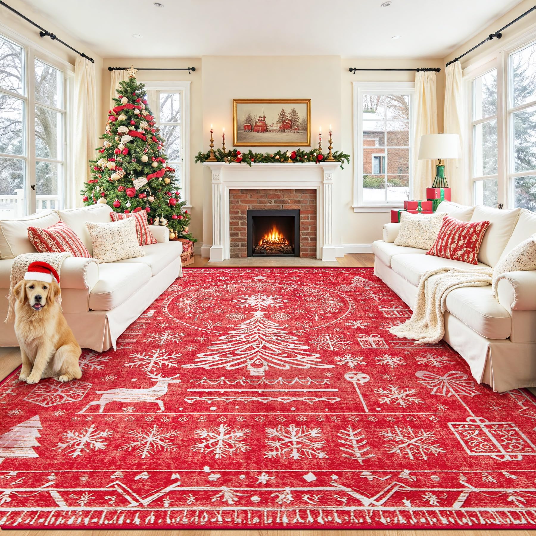 Area Rug Living Room Rugs 8x10 - Large Soft Boho Geometric Rug, Non-Slip Foldable Washable Rugs Non Shedding Morden Indoor Floor Carpet for Living Room Bedroom Office Dining Room(Brown Green,8'x10')