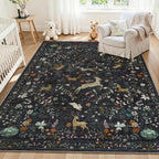 8x10 Beige Boho Floral Washable Non-Slip Thin Area Rug for Indoor Spaces