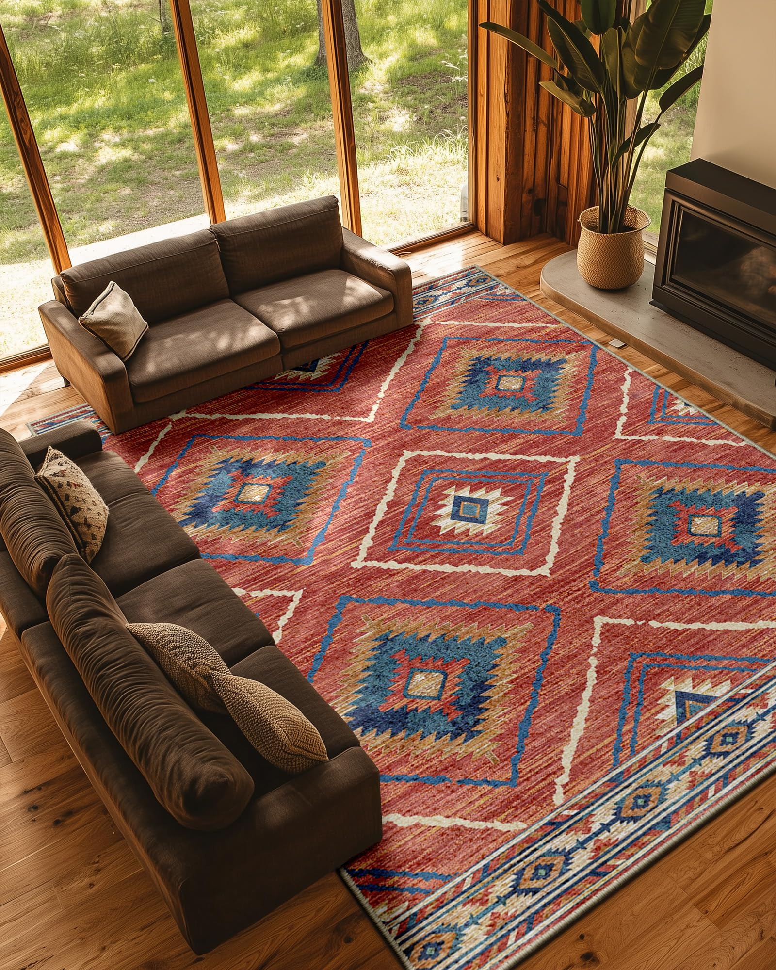 BESTSWEETIE Area Rug 5x7 Rug Machine Washable Non-Slip Low Pile Print Pattern Western Rug for Living Room Bedroom Entryway Tribal Series -Black