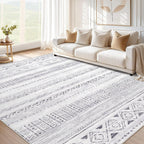 cotiled 5x7 Area Rug Living Room: Washable Boho Rugs with Non Slip Backing Large Soft Indoor Stain Resistant Carpet for Bedroom Farmhouse Dining Room Lightweight Home Decor L Brown/Cream