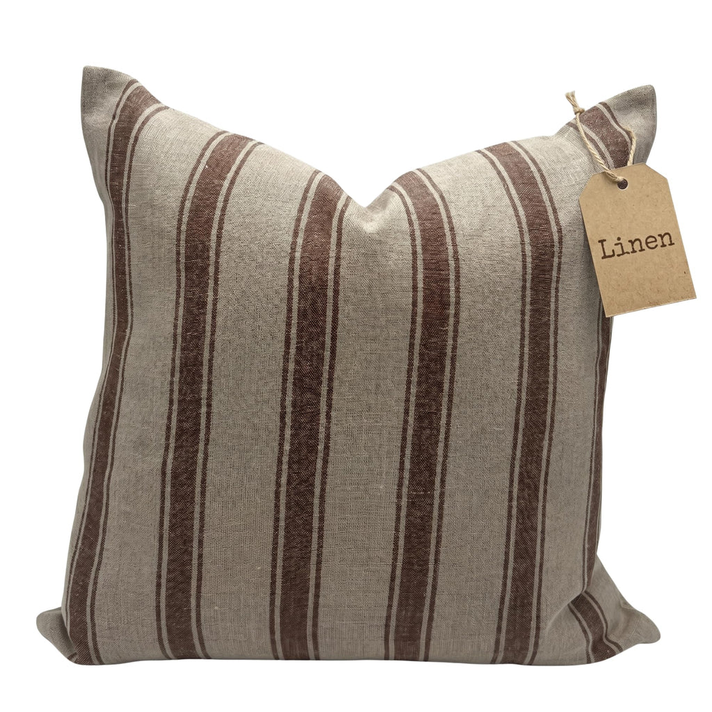 Linen Throw Pillow Covers Stripe Brown Pillow Cover Spring Decorative Pillow Covers for Living Room, Bedroom (Brown Stripes, 22" L x 22" W)