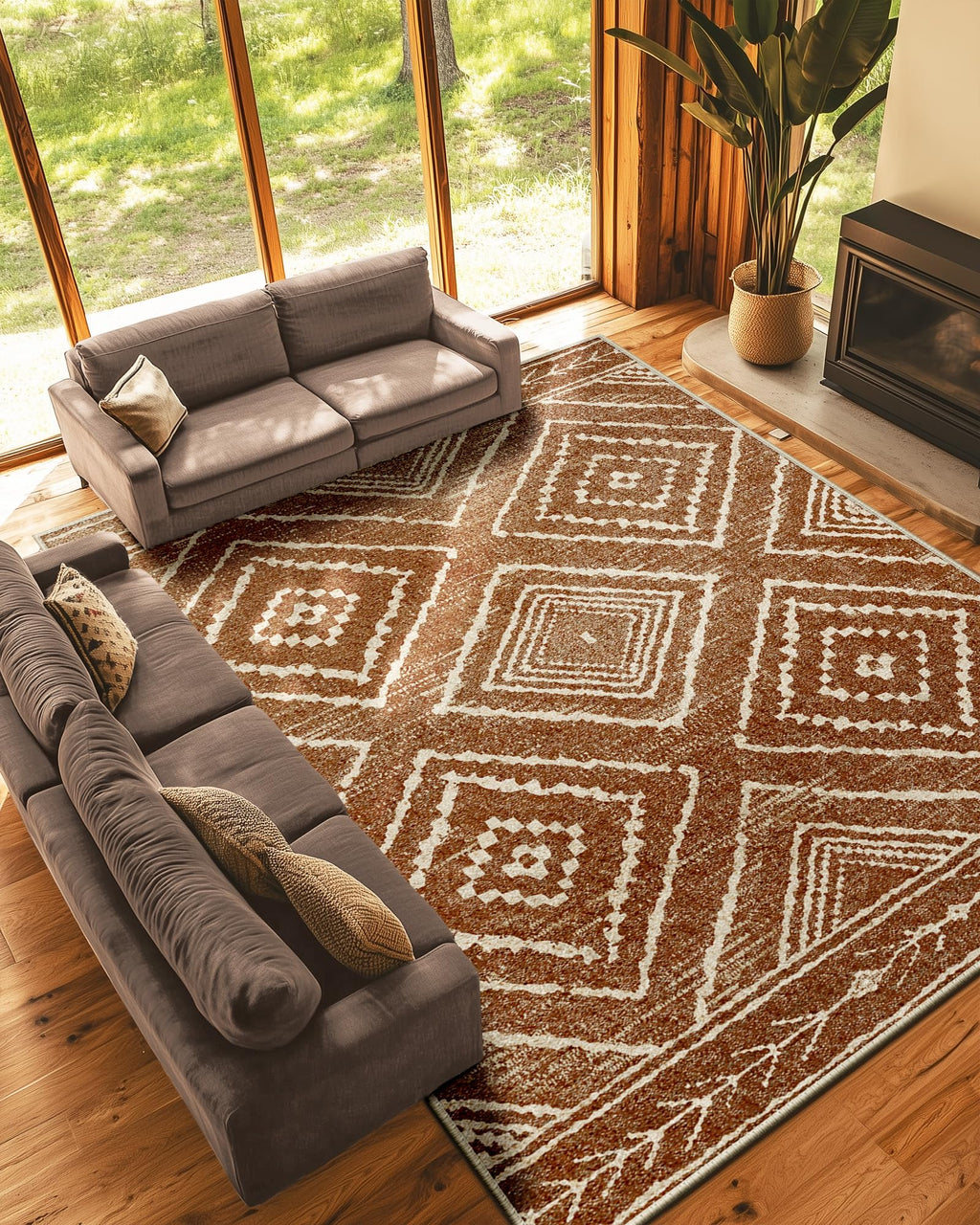 BESTSWEETIE Area Rug 5x7 Rug Machine Washable Non-Slip Low Pile Print Pattern Western Rug for Living Room Bedroom Entryway Tribal Series -Black