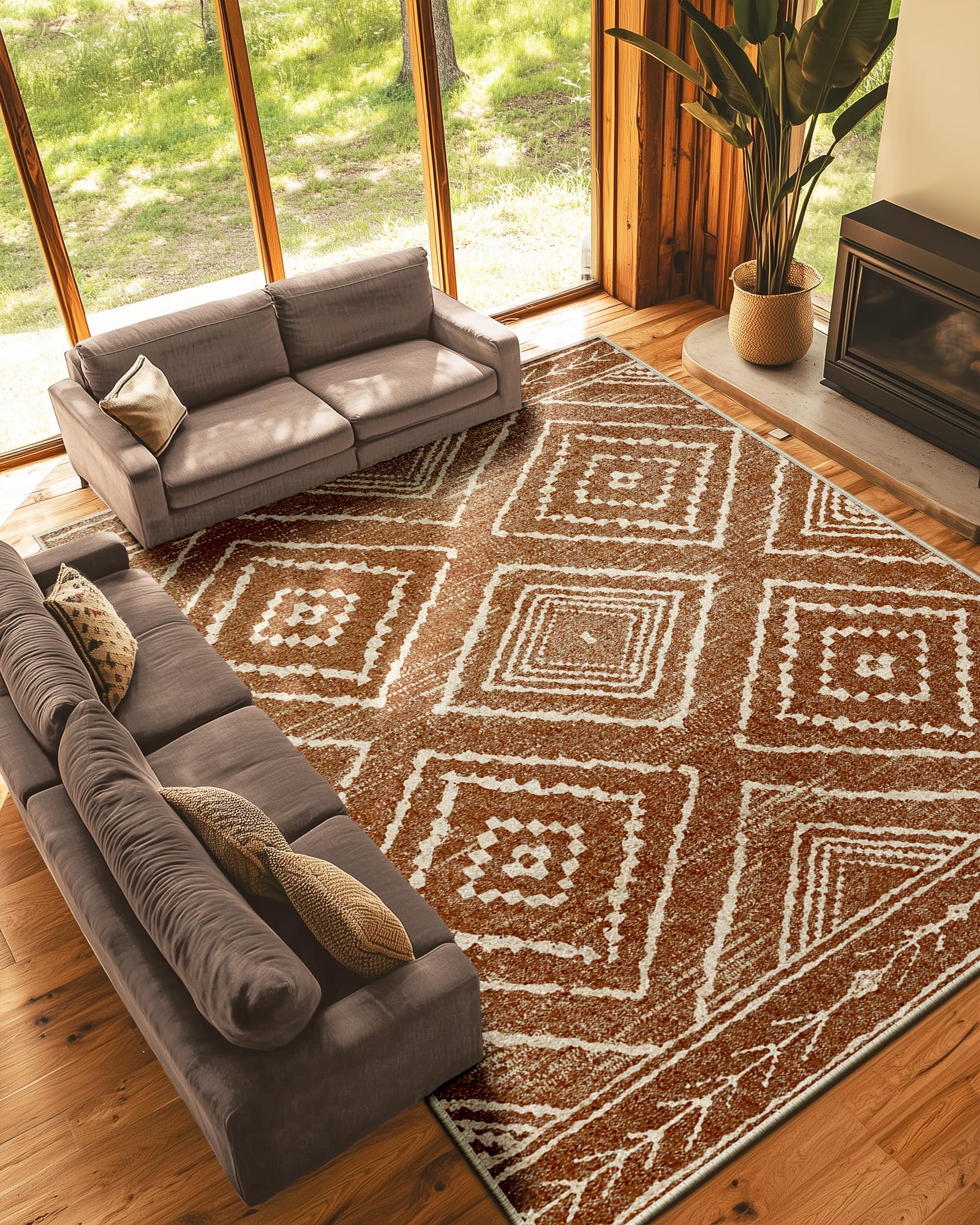 BESTSWEETIE Area Rug 5x7 Rug Machine Washable Non-Slip Low Pile Print Pattern Western Rug for Living Room Bedroom Entryway Tribal Series -Black