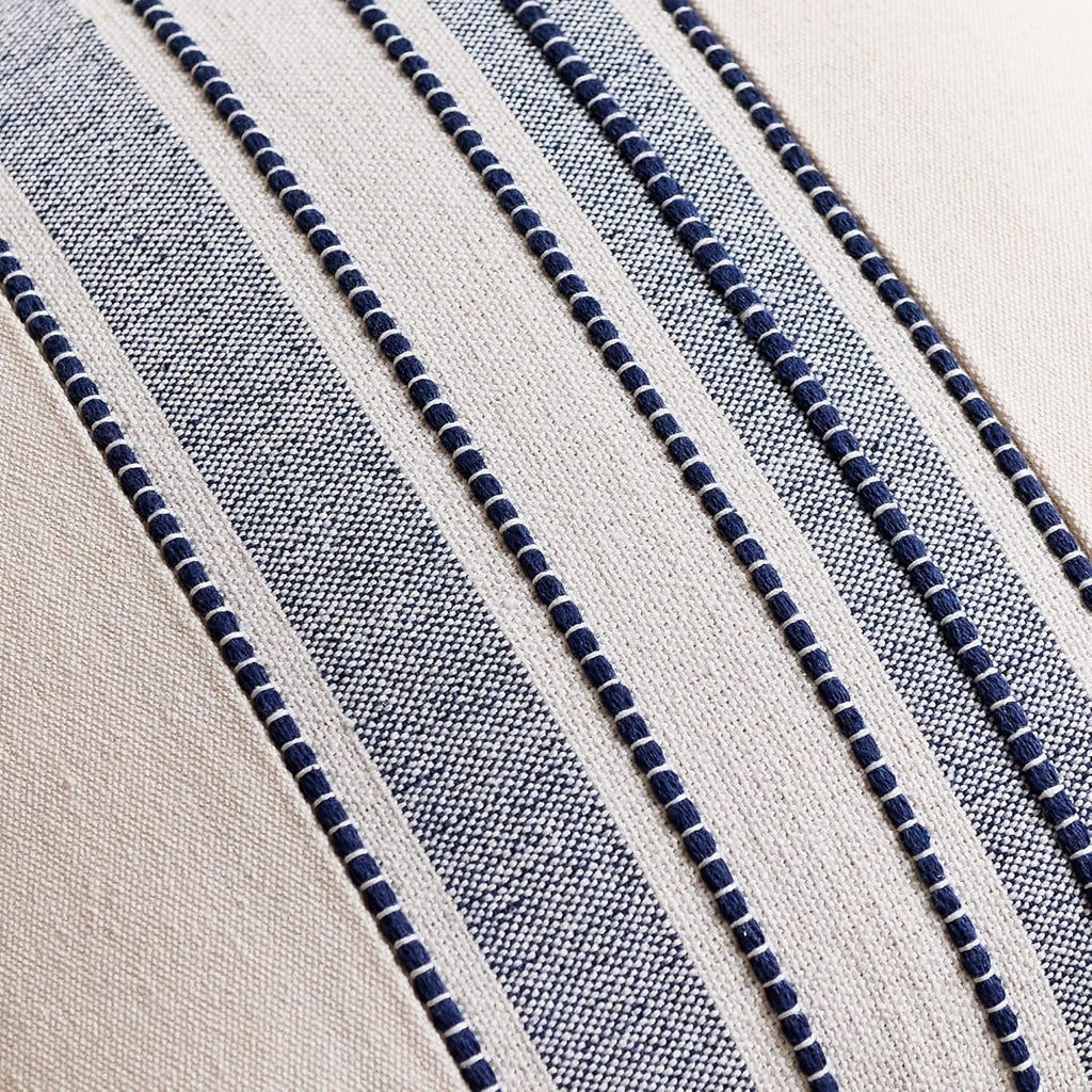 Striped Linen Textured Throw Pillow Covers 18x18 Inch Set of 2,Boho Decorative Cushion Covers, Neutral Navy Blue Accent Pillowcases for Couch, Sofa, Bed Farmhouse & Modern Living Room Decor