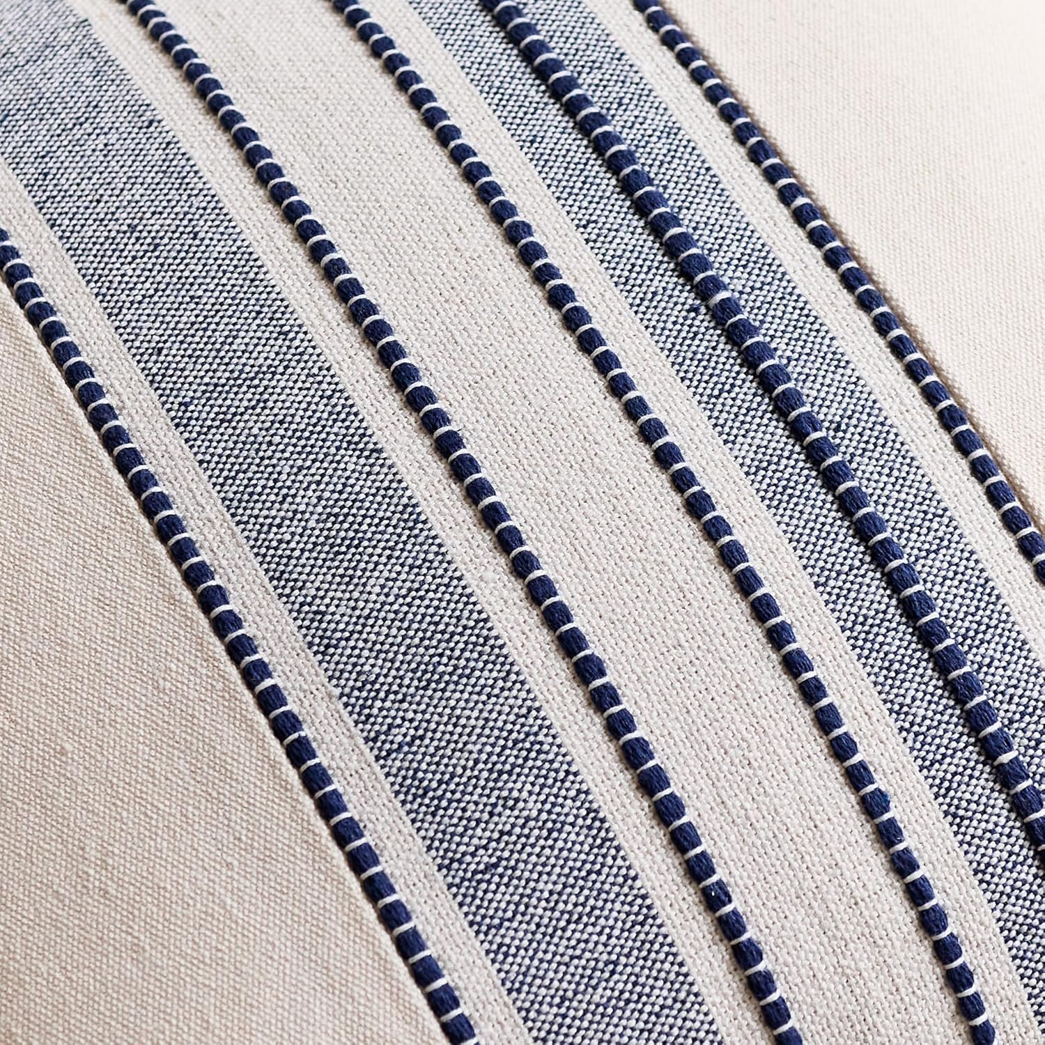 Striped Linen Textured Throw Pillow Covers 18x18 Inch Set of 2,Boho Decorative Cushion Covers, Neutral Navy Blue Accent Pillowcases for Couch, Sofa, Bed Farmhouse & Modern Living Room Decor