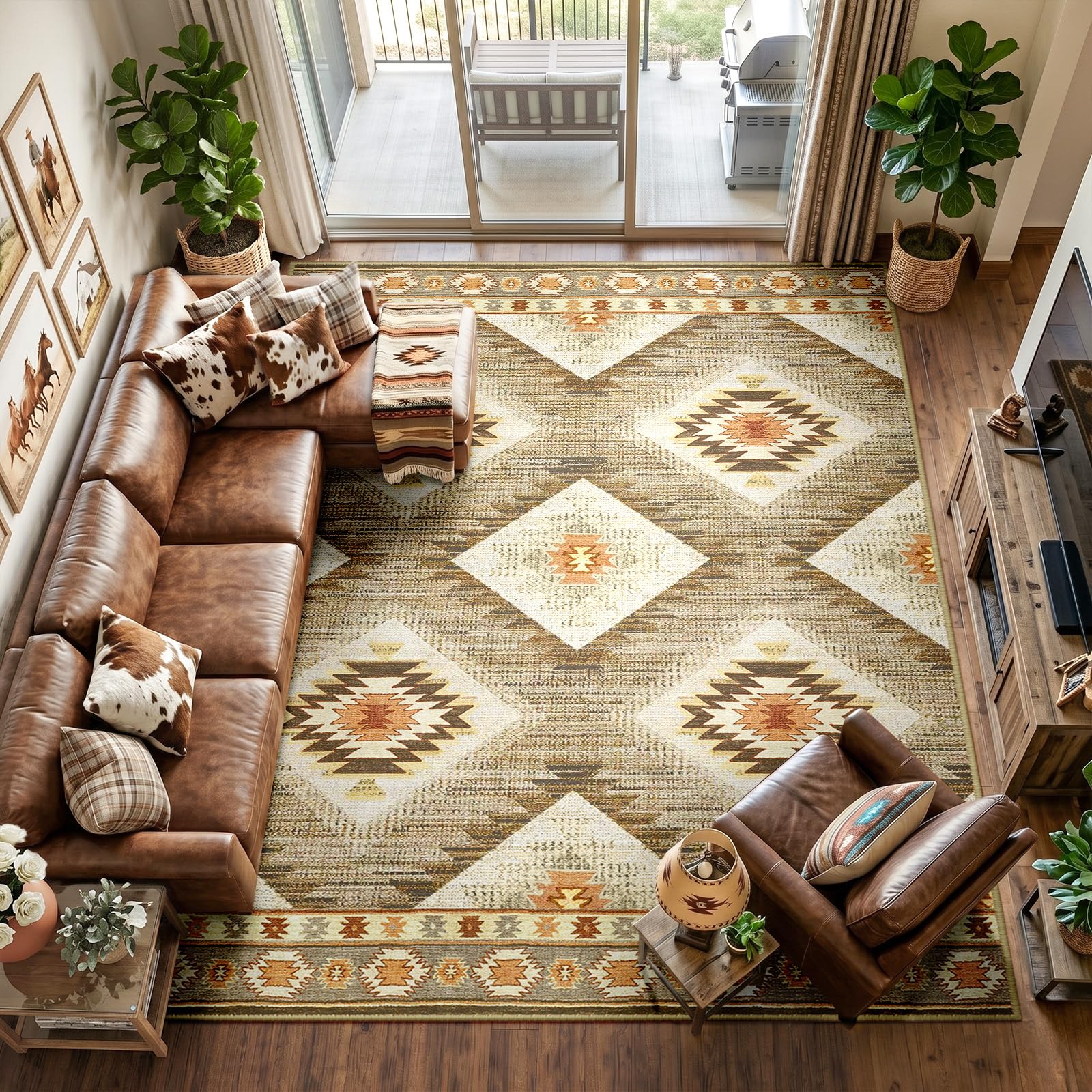 BESTSWEETIE Area Rug 5x7 Rug Machine Washable Non-Slip Low Pile Print Pattern Western Rug for Living Room Bedroom Entryway Tribal Series -Black