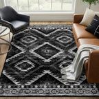 BESTSWEETIE Area Rug 5x7 Rug Machine Washable Non-Slip Low Pile Print Pattern Western Rug for Living Room Bedroom Entryway Tribal Series -Black