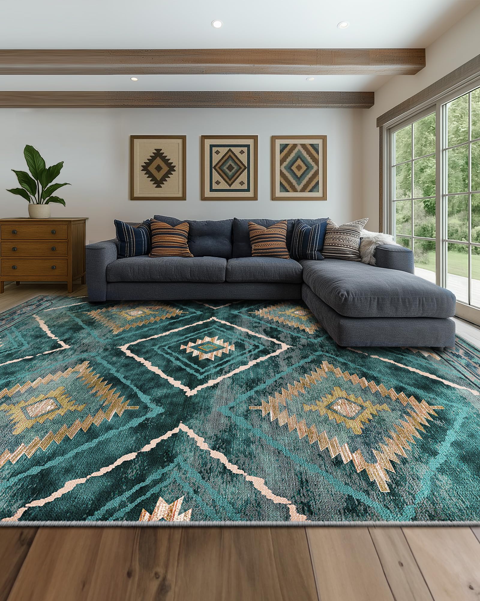 BESTSWEETIE Area Rug 5x7 Rug Machine Washable Non-Slip Low Pile Print Pattern Western Rug for Living Room Bedroom Entryway Tribal Series -Black