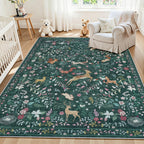 8x10 Beige Boho Floral Washable Non-Slip Thin Area Rug for Indoor Spaces