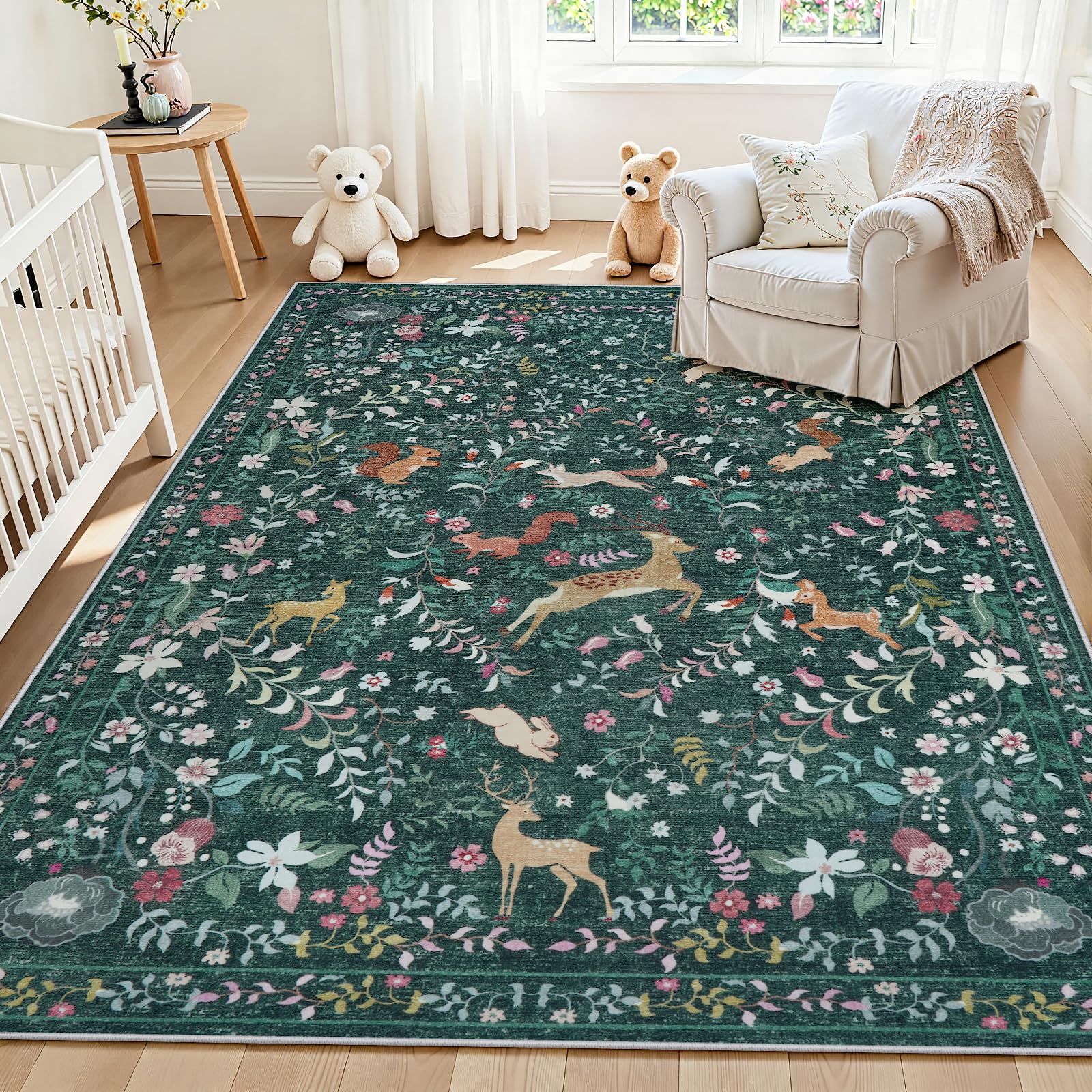 8x10 Beige Boho Floral Washable Non-Slip Thin Area Rug for Indoor Spaces