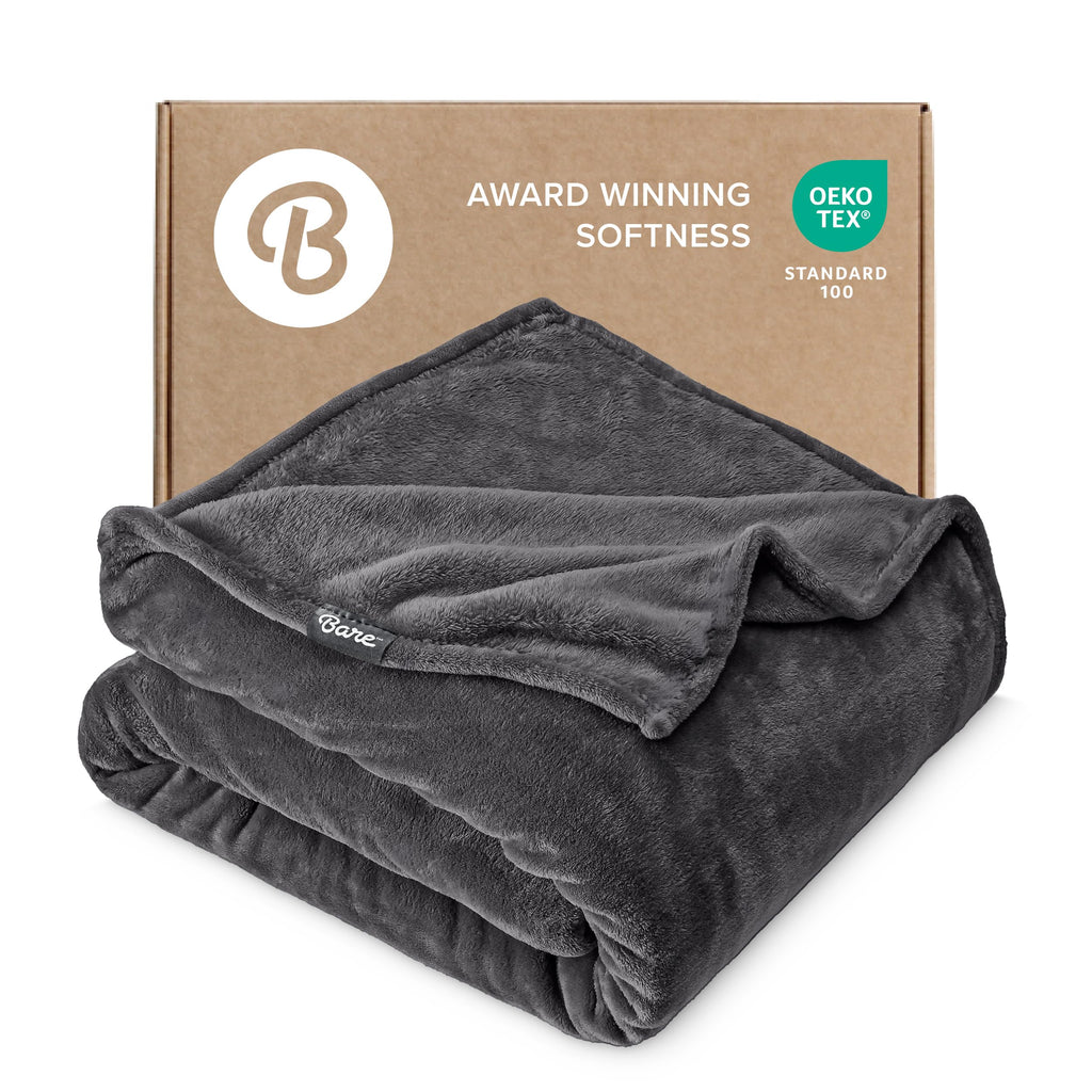 Bare Home Fleece Blanket - King Size - Ultra-Soft Lightweight for Bed, Sofa, and Couch - Luxury Microplush - Cozy Warm Blanket (King, Grey)