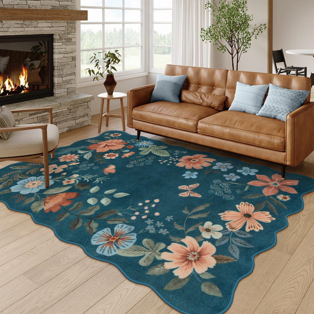 Lahome Floral Living Room Rugs, Area Rugs 5x7 Rug for Bedroom Ultra-Thin Soft Rug, Non-Slip Washable Rugs Stain Resistant Boho Rug Flore Throw Rug for ‎Dining Room Office (5x7ft,Green)