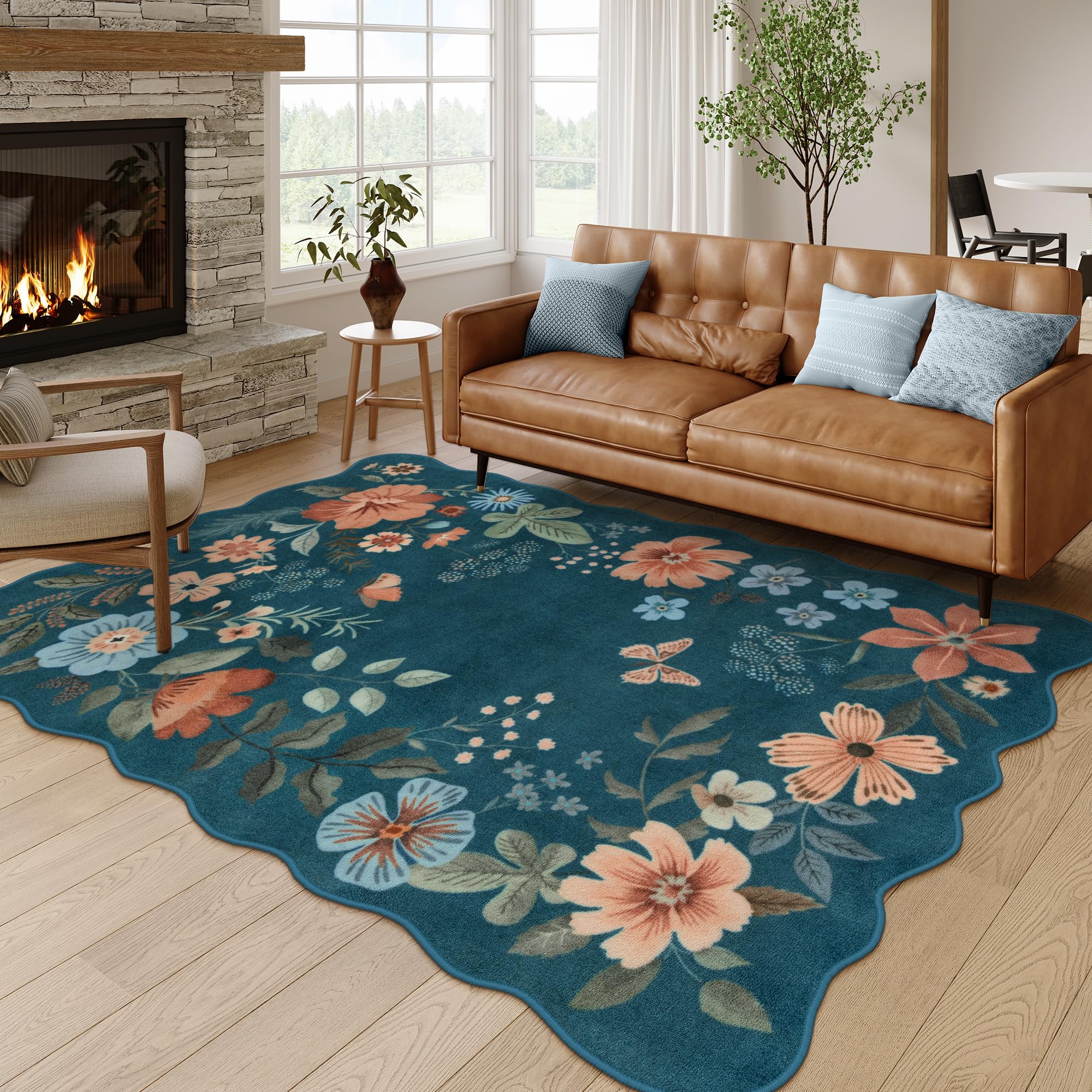 Lahome Floral Living Room Rugs, Area Rugs 5x7 Rug for Bedroom Ultra-Thin Soft Rug, Non-Slip Washable Rugs Stain Resistant Boho Rug Flore Throw Rug for ‎Dining Room Office (5x7ft,Green)