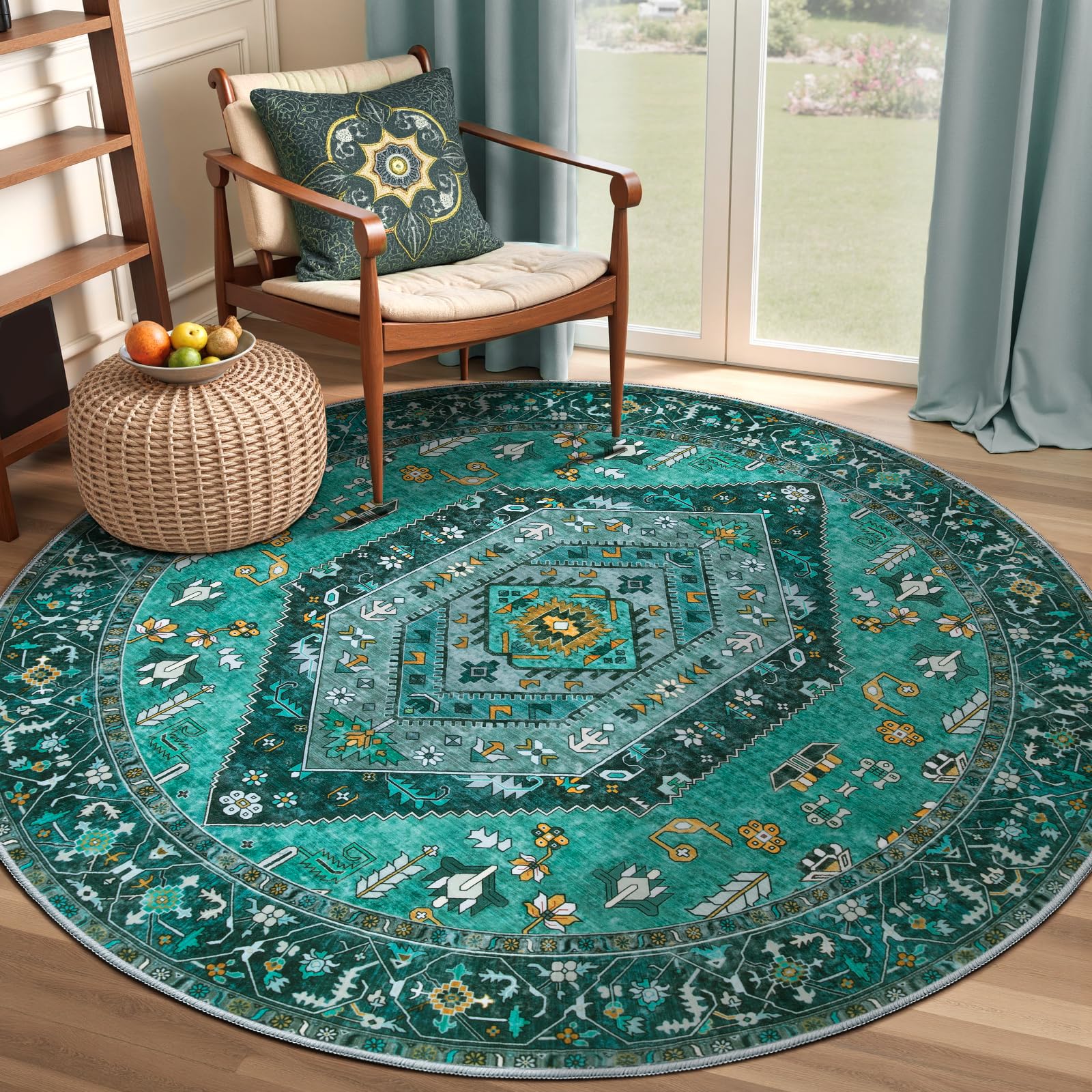 SERISSA Washable Rugs 8x10 Area Rugs, Large Non-Slip Boho Living Room Rust Rug, Ultra Soft Vintage Print Distressed Oriental Tribal Farmhouse Carpet for Dining Room Bedroom Dorm Office Home Decor