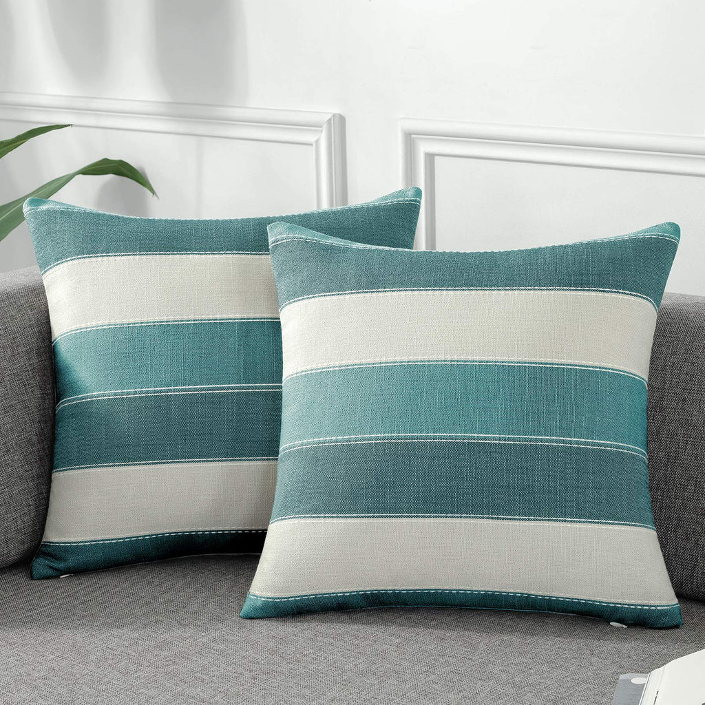 AmHoo Pack of 2 Farmhouse Stripe Check Throw Pillow Covers Set Case Cotton Linen Decorative Pillowcases Cushion Cover for Couch Bench Sofa 18x18 Inch Sage Green