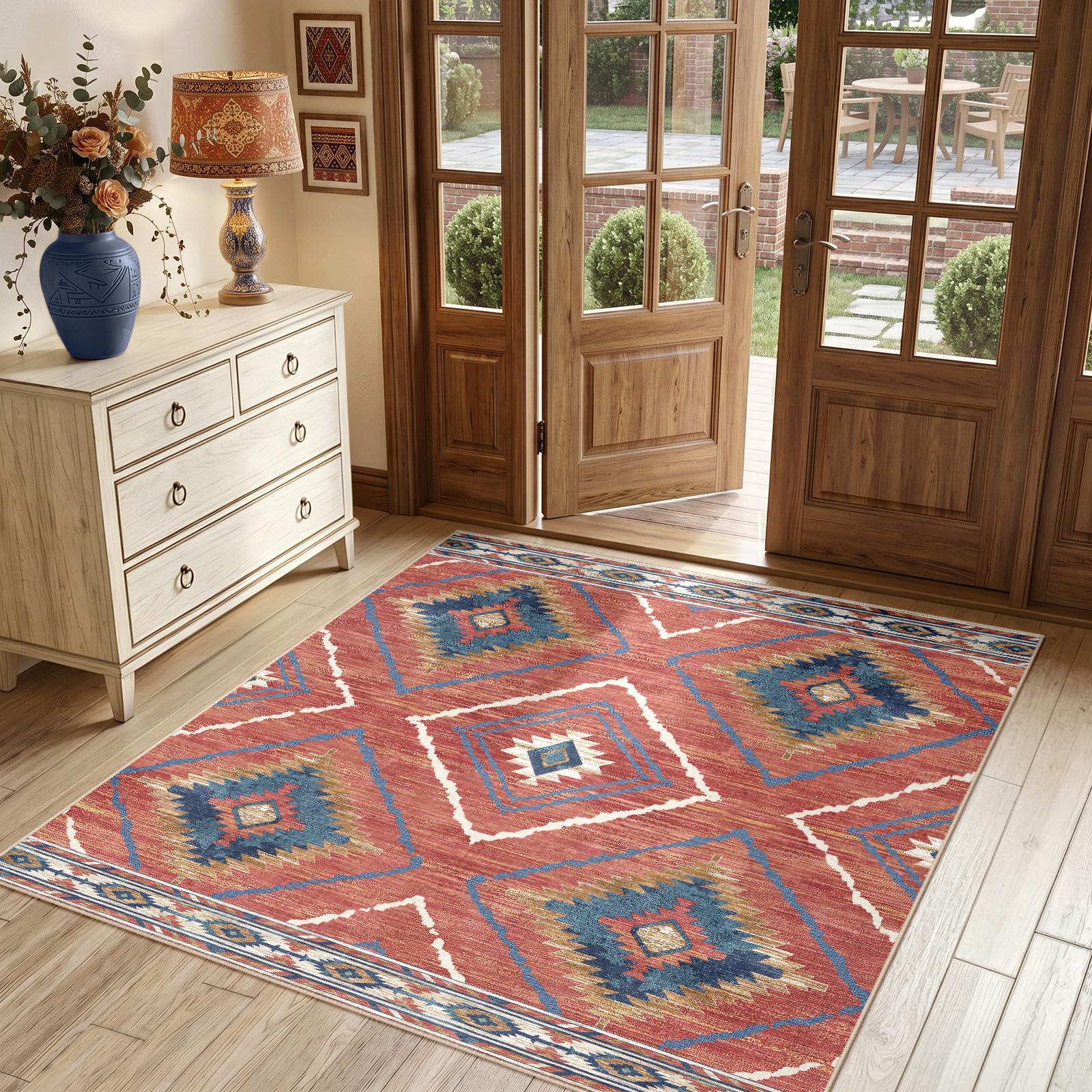 BESTSWEETIE Area Rug 5x7 Rug Machine Washable Non-Slip Low Pile Print Pattern Western Rug for Living Room Bedroom Entryway Tribal Series -Black