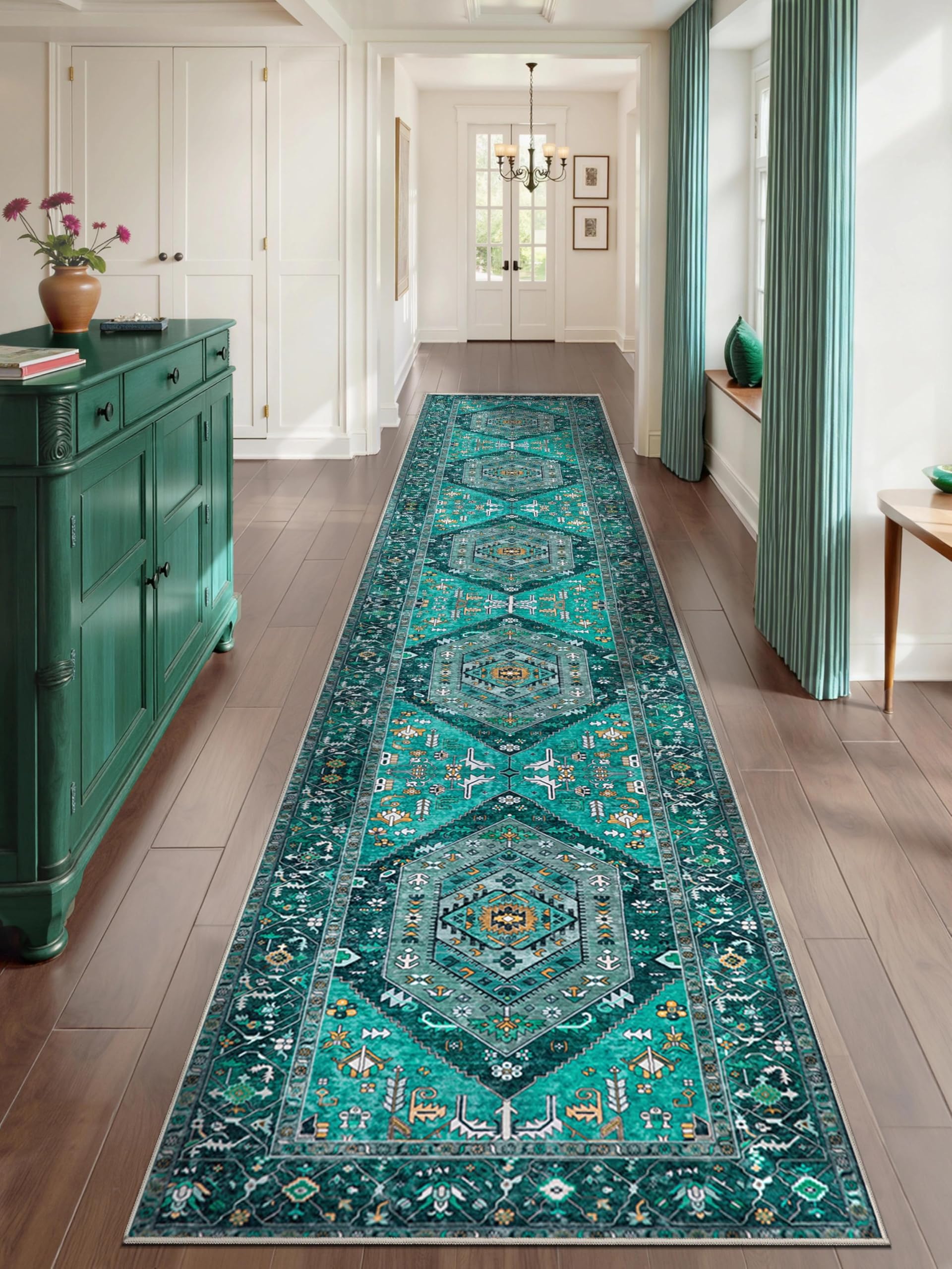 SERISSA Washable Rugs 8x10 Area Rugs, Large Non-Slip Boho Living Room Rust Rug, Ultra Soft Vintage Print Distressed Oriental Tribal Farmhouse Carpet for Dining Room Bedroom Dorm Office Home Decor