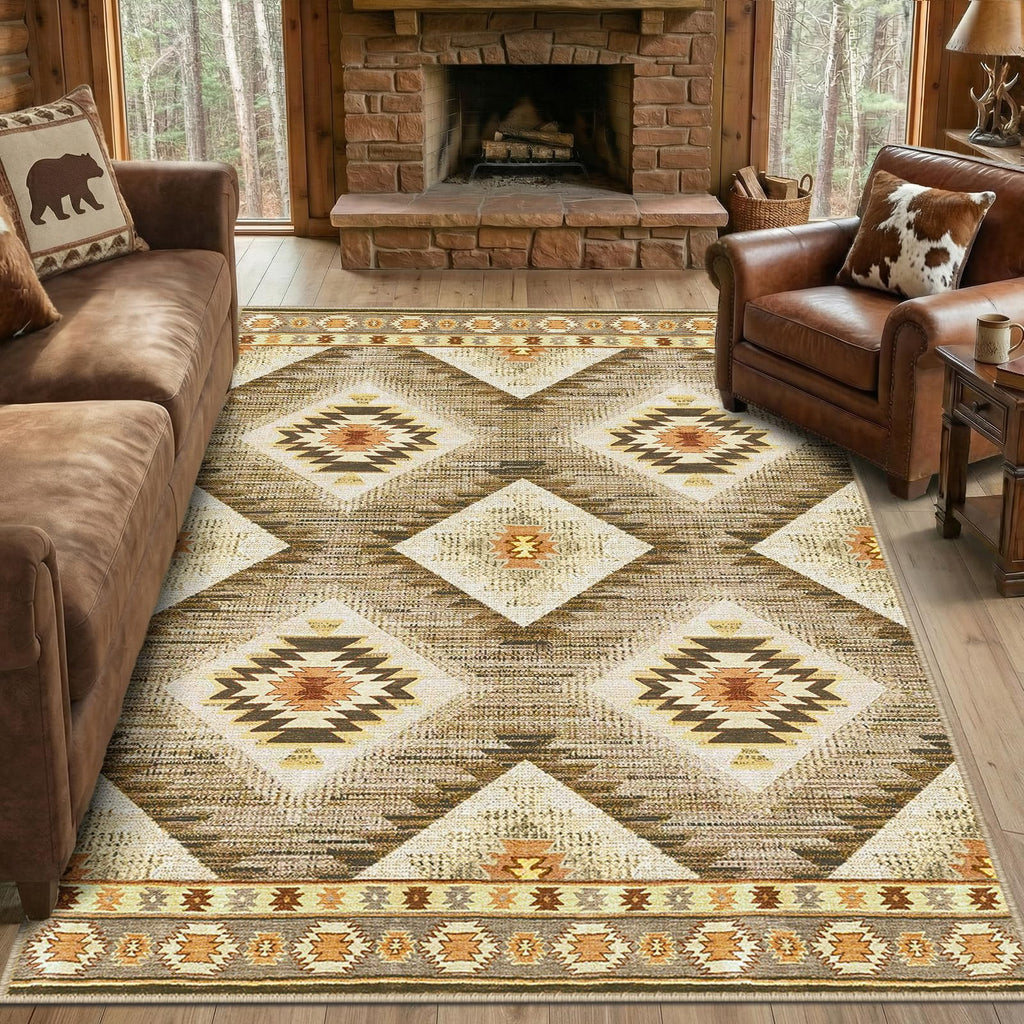 BESTSWEETIE Area Rug 5x7 Rug Machine Washable Non-Slip Low Pile Print Pattern Western Rug for Living Room Bedroom Entryway Tribal Series -Black