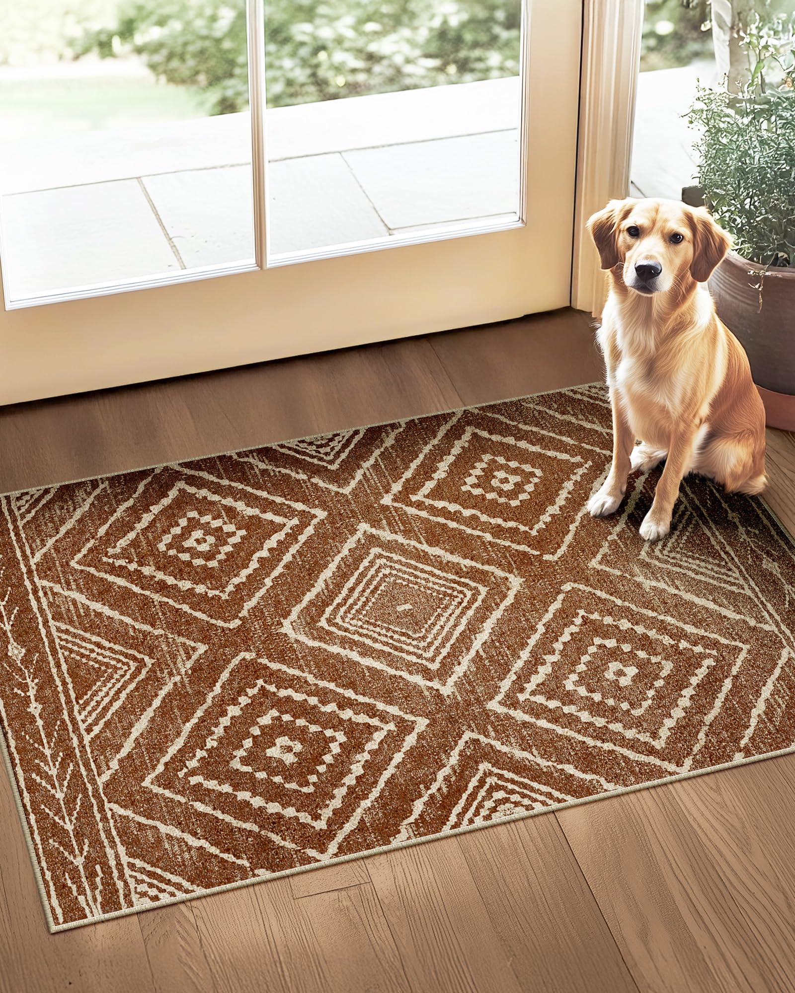 BESTSWEETIE Area Rug 5x7 Rug Machine Washable Non-Slip Low Pile Print Pattern Western Rug for Living Room Bedroom Entryway Tribal Series -Black
