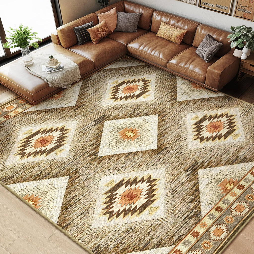 BESTSWEETIE Area Rug 5x7 Rug Machine Washable Non-Slip Low Pile Print Pattern Western Rug for Living Room Bedroom Entryway Tribal Series -Black