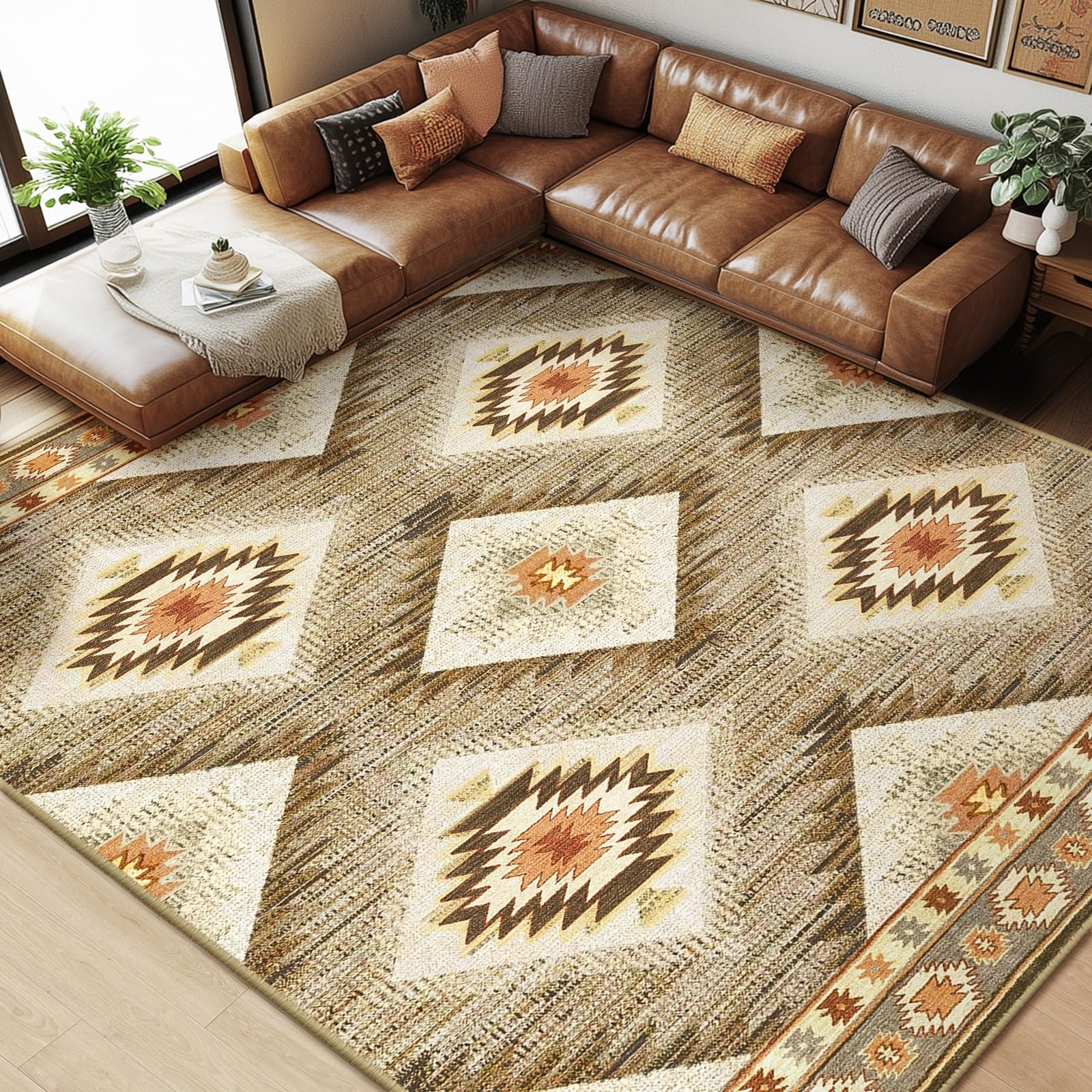 BESTSWEETIE Area Rug 5x7 Rug Machine Washable Non-Slip Low Pile Print Pattern Western Rug for Living Room Bedroom Entryway Tribal Series -Black