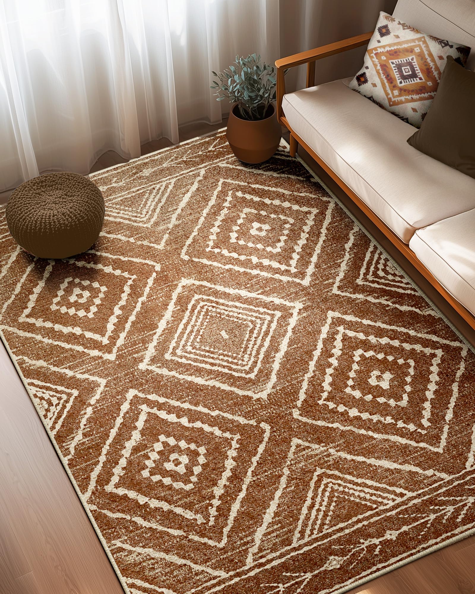 BESTSWEETIE Area Rug 5x7 Rug Machine Washable Non-Slip Low Pile Print Pattern Western Rug for Living Room Bedroom Entryway Tribal Series -Black