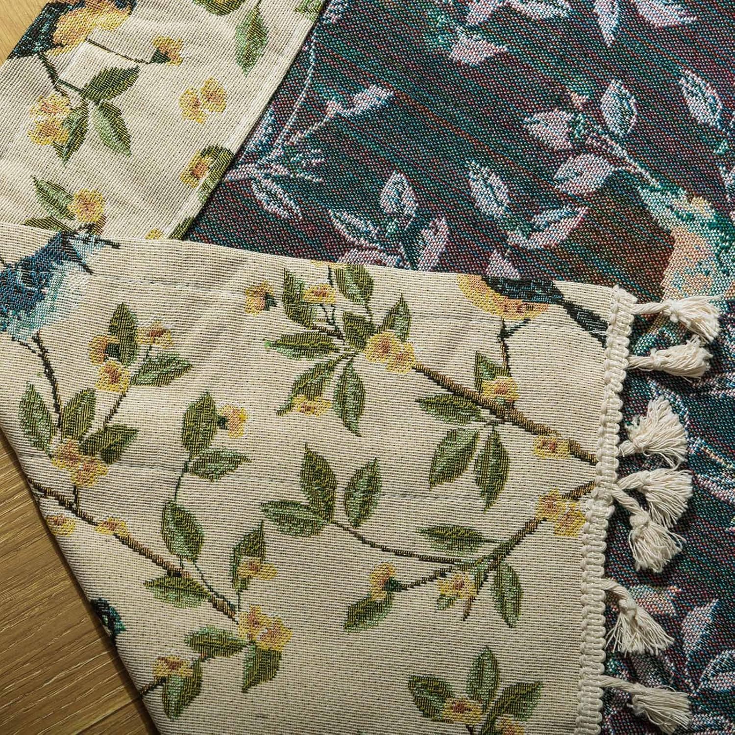2 Pack Floral Bird Jacquard Boho Curtains 60"×85", Tassel Light Filtering Rod Pocket Farmhouse Window Drapes