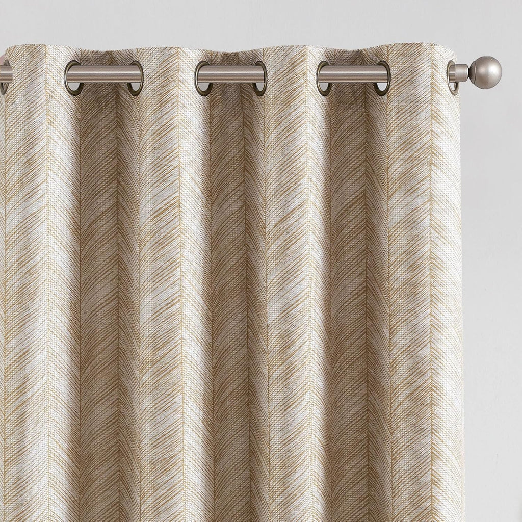 jinchan Taupe Printed Curtains Modern Jacquard Curtains with Herringbone Geometric Zigzag Pattern Room Darkening Drapes for Living Room Bedroom Grommet Top Window Treatments 63 Inch Length 2 Panels