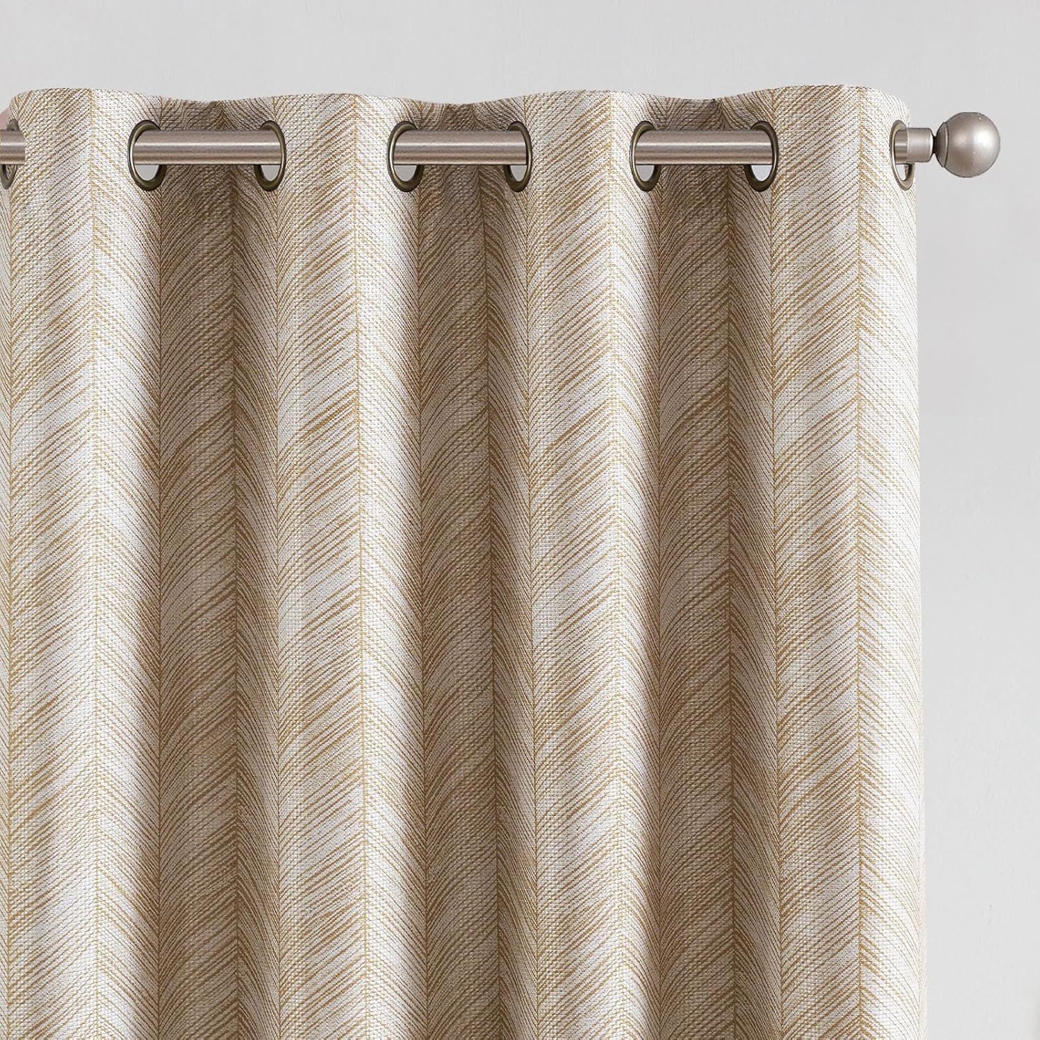 jinchan Taupe Printed Curtains Modern Jacquard Curtains with Herringbone Geometric Zigzag Pattern Room Darkening Drapes for Living Room Bedroom Grommet Top Window Treatments 63 Inch Length 2 Panels