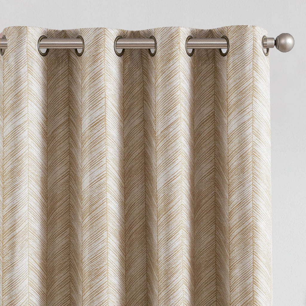 jinchan Taupe Printed Curtains Modern Jacquard Curtains with Herringbone Geometric Zigzag Pattern Room Darkening Drapes for Living Room Bedroom Grommet Top Window Treatments 63 Inch Length 2 Panels