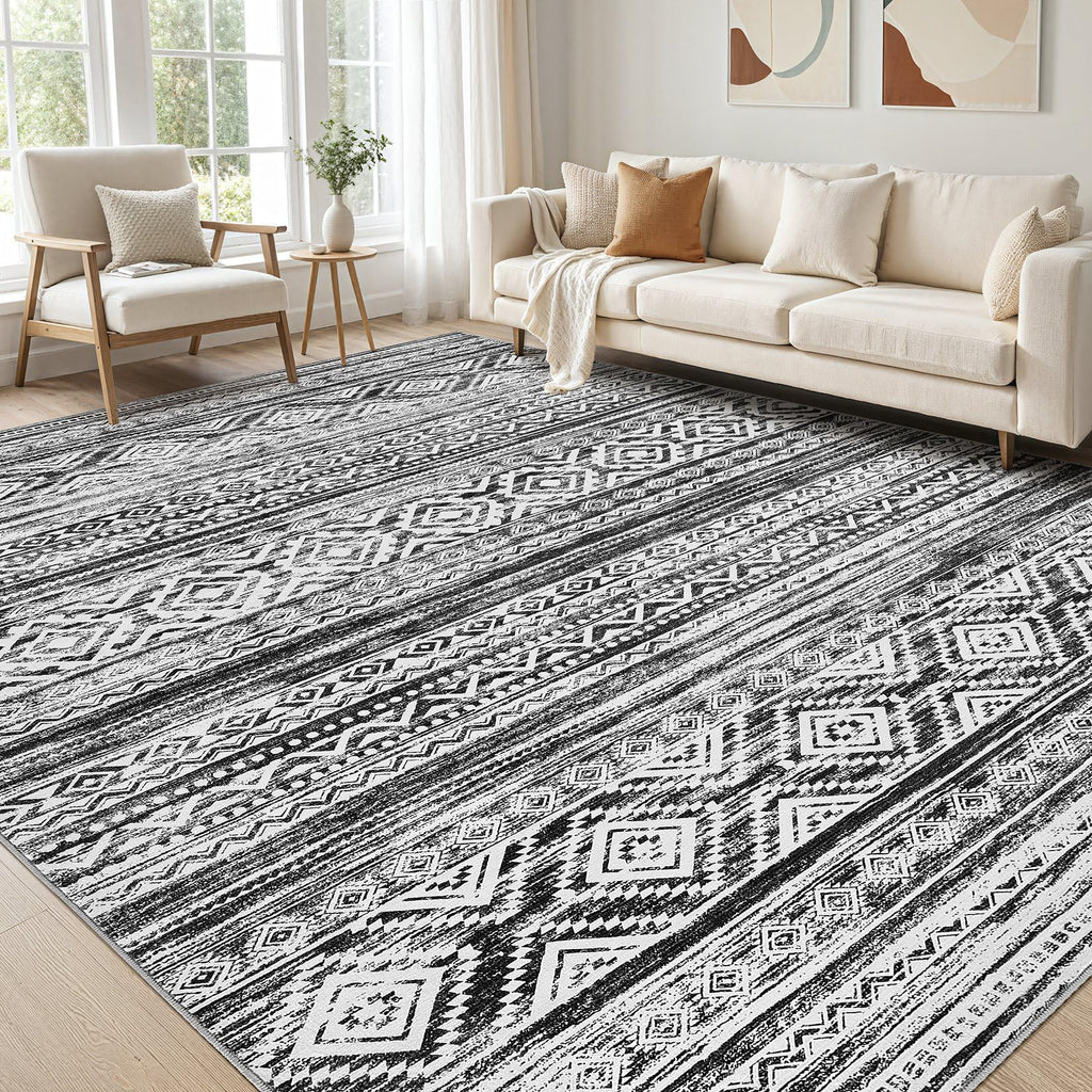 cotiled 5x7 Area Rug Living Room: Washable Boho Rugs with Non Slip Backing Large Soft Indoor Stain Resistant Carpet for Bedroom Farmhouse Dining Room Lightweight Home Decor L Brown/Cream