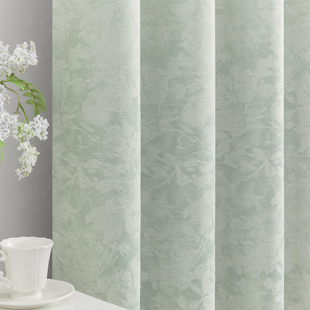 Beauoop Beige Floral Jacquard Blackout Curtains 96 Inches Long 2 Panels for Bedroom Living Room Chenille Flower Room Darkening Thermal Insulated Soundproof Rod Pocket Back Tab Window Drapes, 52x96
