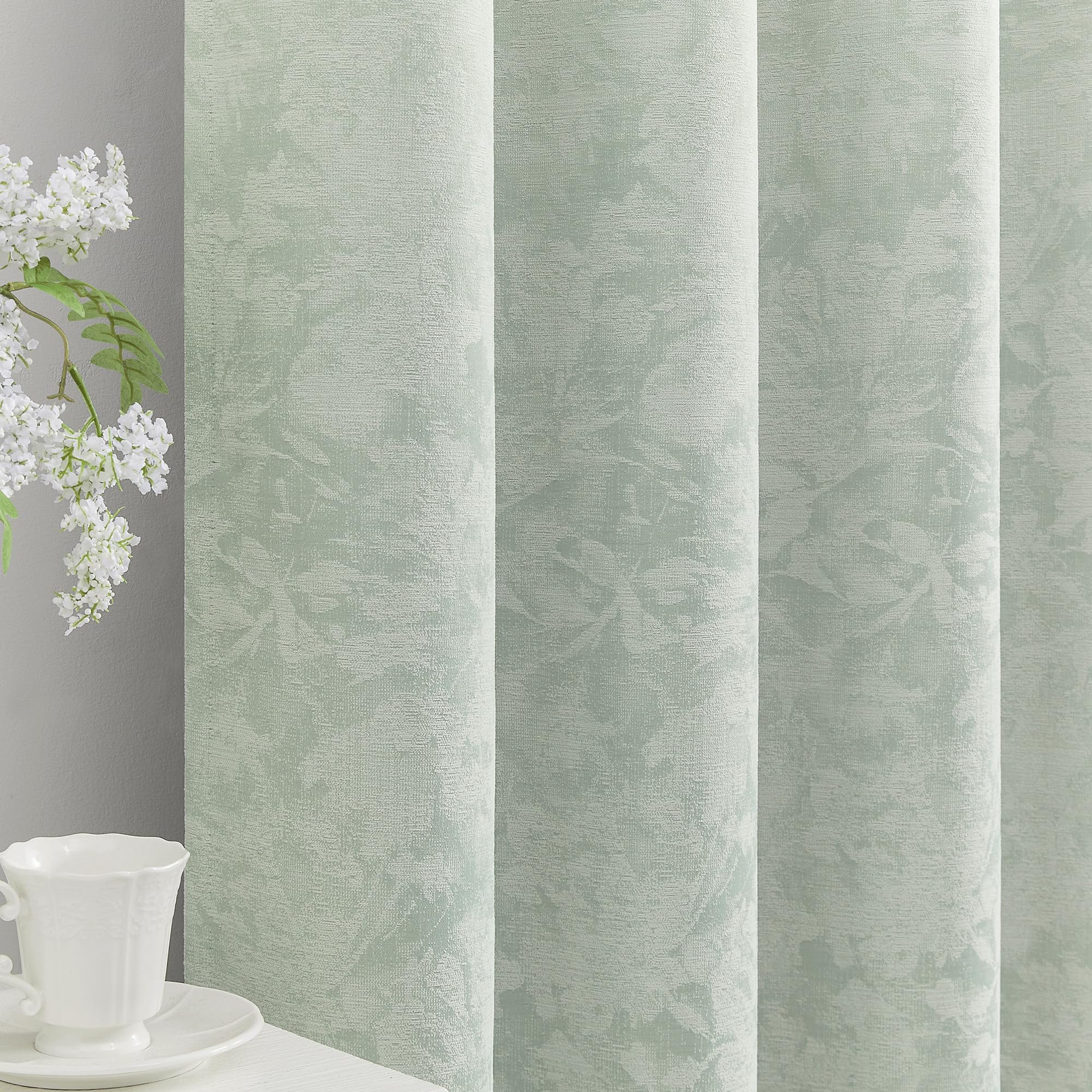 Beauoop Beige Floral Jacquard Blackout Curtains 84 Inches Long 2 Panels for Bedroom Living Room Chenille Flower Room Darkening Thermal Insulated Soundproof Rod Pocket Back Tab Window Drapes, 52x84