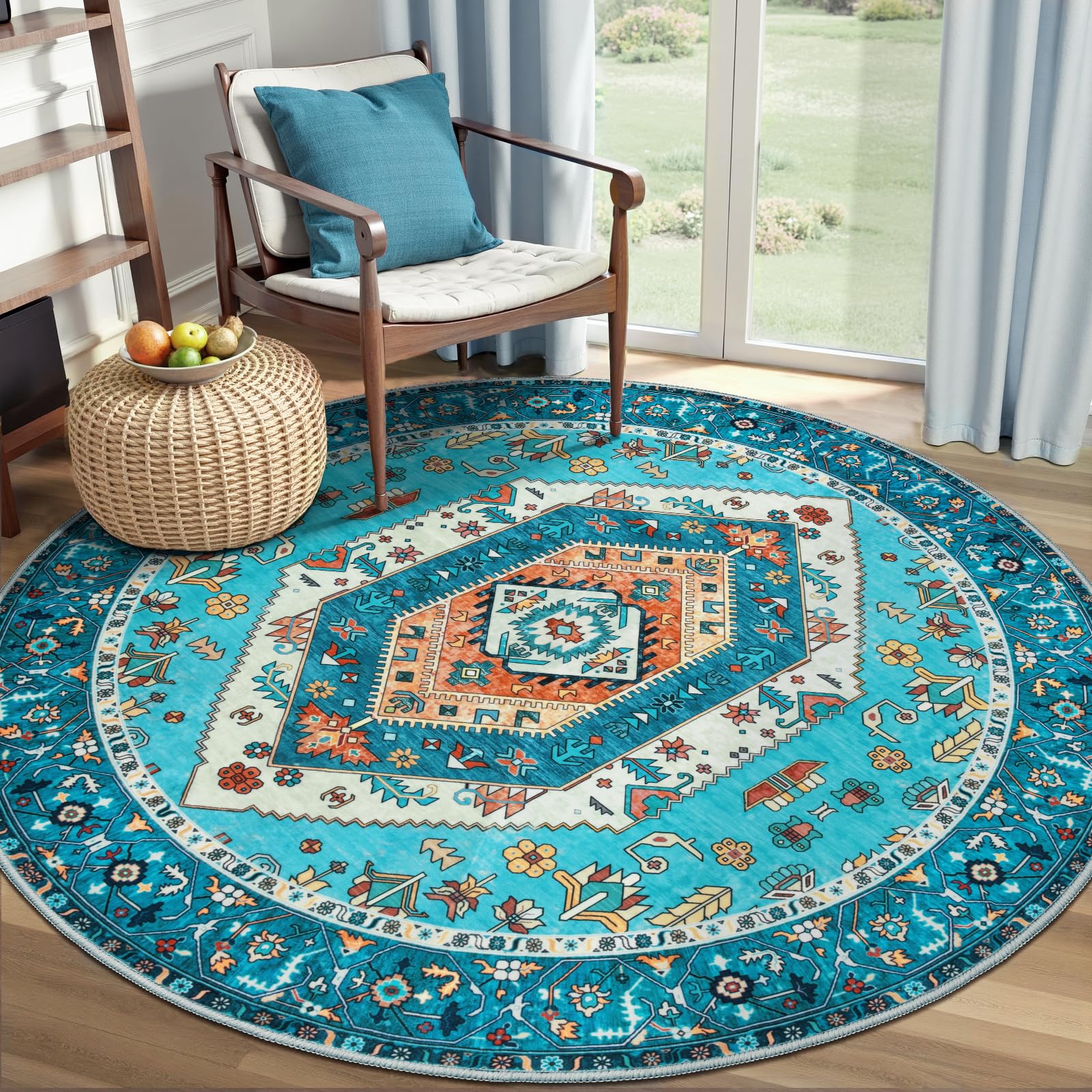 SERISSA Washable Rugs 8x10 Area Rugs, Large Non-Slip Boho Living Room Rust Rug, Ultra Soft Vintage Print Distressed Oriental Tribal Farmhouse Carpet for Dining Room Bedroom Dorm Office Home Decor