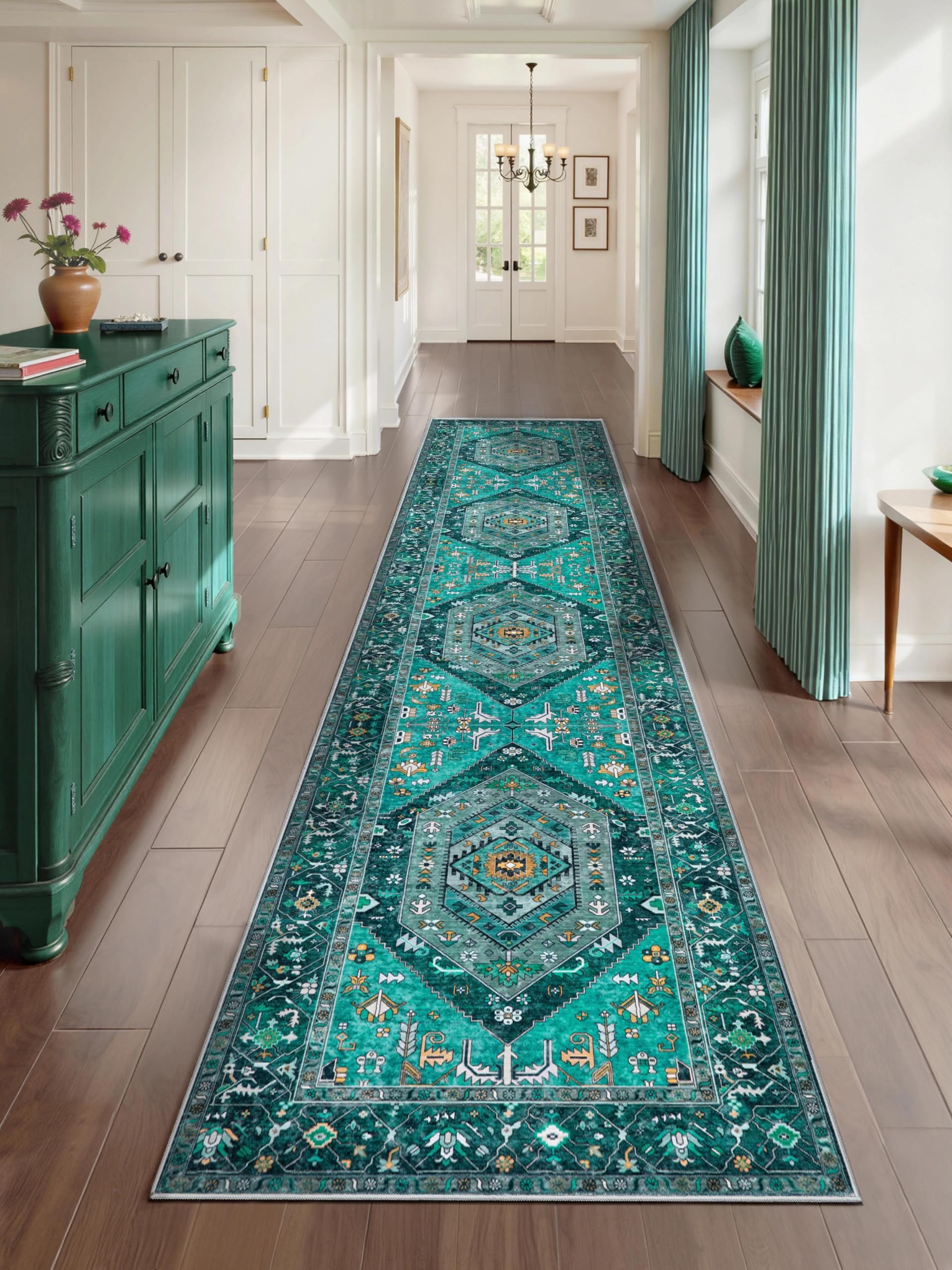 SERISSA Washable Rugs 8x10 Area Rugs, Large Non-Slip Boho Living Room Rust Rug, Ultra Soft Vintage Print Distressed Oriental Tribal Farmhouse Carpet for Dining Room Bedroom Dorm Office Home Decor