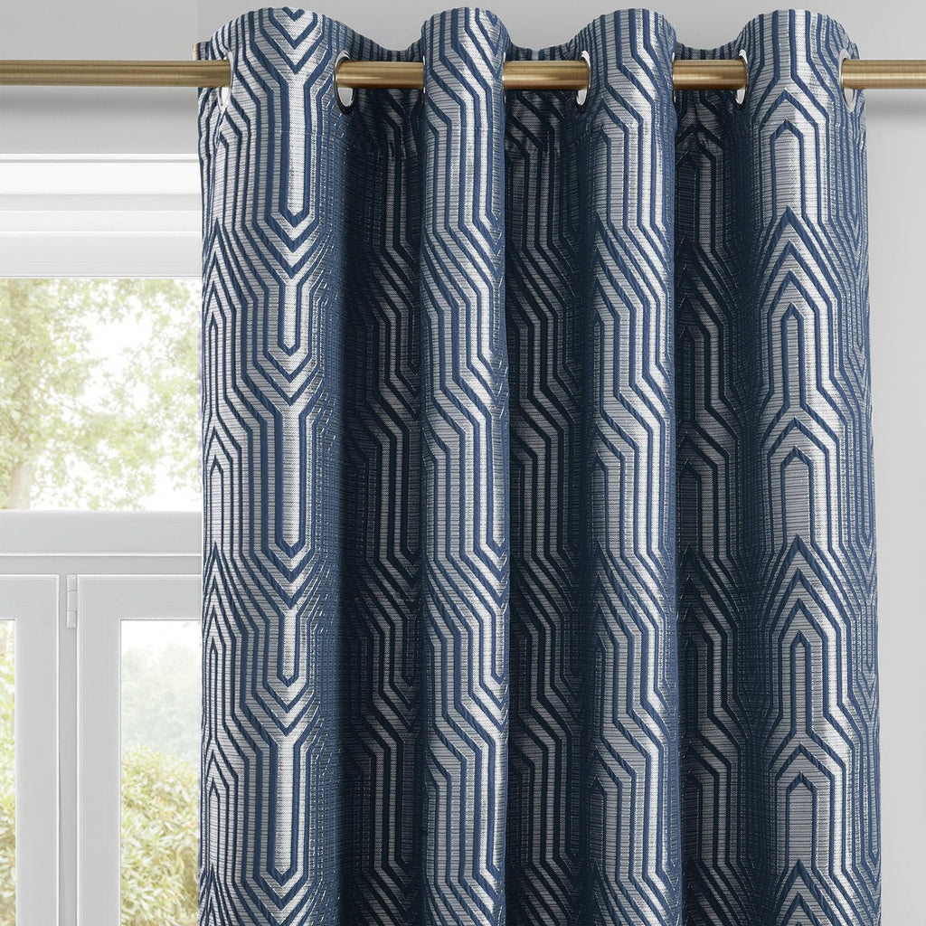 Beige and Silvery 100% Blackout Jacquard Geometric Pattern Curtains,52 Inch Wide 84 Inches Long 2 Panels, Thermal Insulated Noise Reducing Anti-Rust Grommet Drapes for Bedroom Living Room, Cream