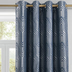 Beige and Silvery 100% Blackout Jacquard Geometric Pattern Curtains,52 Inch Wide 84 Inches Long 2 Panels, Thermal Insulated Noise Reducing Anti-Rust Grommet Drapes for Bedroom Living Room, Cream