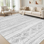 cotiled 5x7 Area Rug Living Room: Washable Boho Rugs with Non Slip Backing Large Soft Indoor Stain Resistant Carpet for Bedroom Farmhouse Dining Room Lightweight Home Decor L Brown/Cream