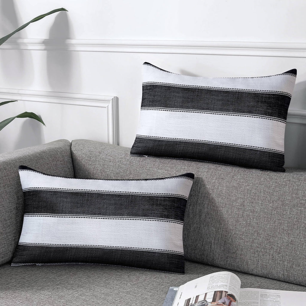 AmHoo Pack of 2 Farmhouse Stripe Check Throw Pillow Covers Set Case Cotton Linen Decorative Pillowcases Cushion Cover for Couch Bench Sofa 18x18 Inch Sage Green