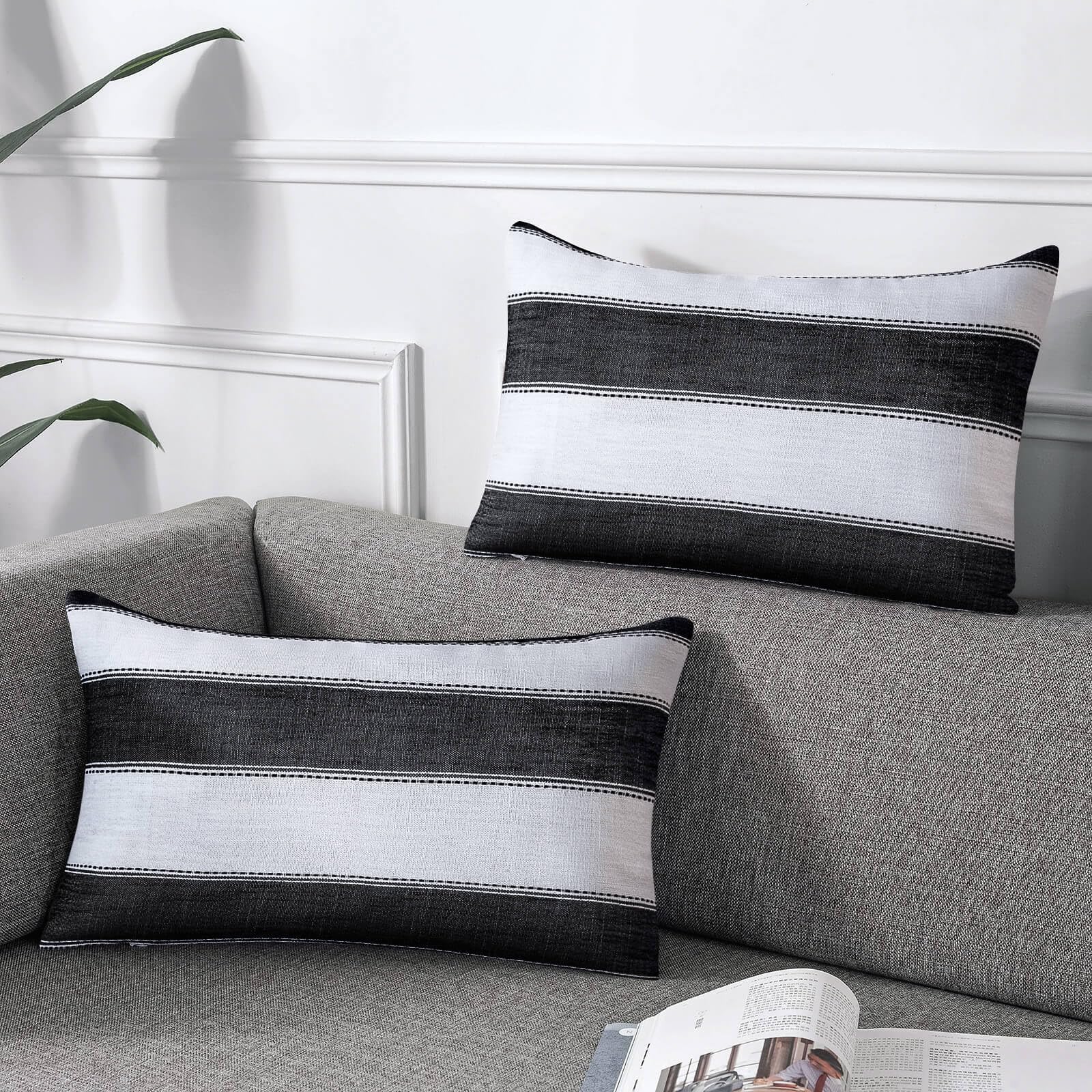 AmHoo Pack of 2 Farmhouse Stripe Check Throw Pillow Covers Set Case Cotton Linen Decorative Pillowcases Cushion Cover for Couch Bench Sofa 18x18 Inch Sage Green