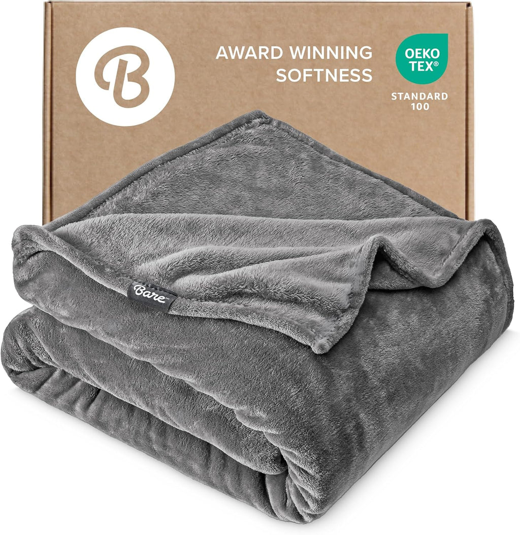 Bare Home Fleece Blanket - King Size - Ultra-Soft Lightweight for Bed, Sofa, and Couch - Luxury Microplush - Cozy Warm Blanket (King, Grey)